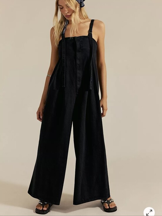 Free People Pants - Nwt Free People We The Free Lumy One Piece Wide Leg Black Jumpsuit Size Large
